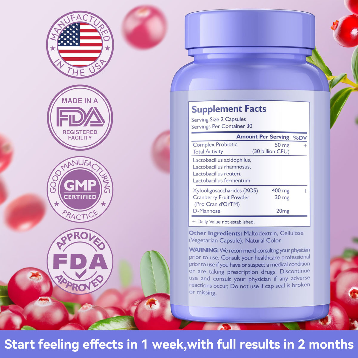 Probiotics for Women with Prebiotics & Lactobacillus Blend 30 Billion CFU, 60 Capsules T848