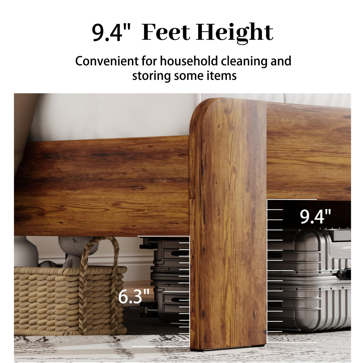 King Size Wooden Bed Frame with Storage Headboard and LED Lights J787735