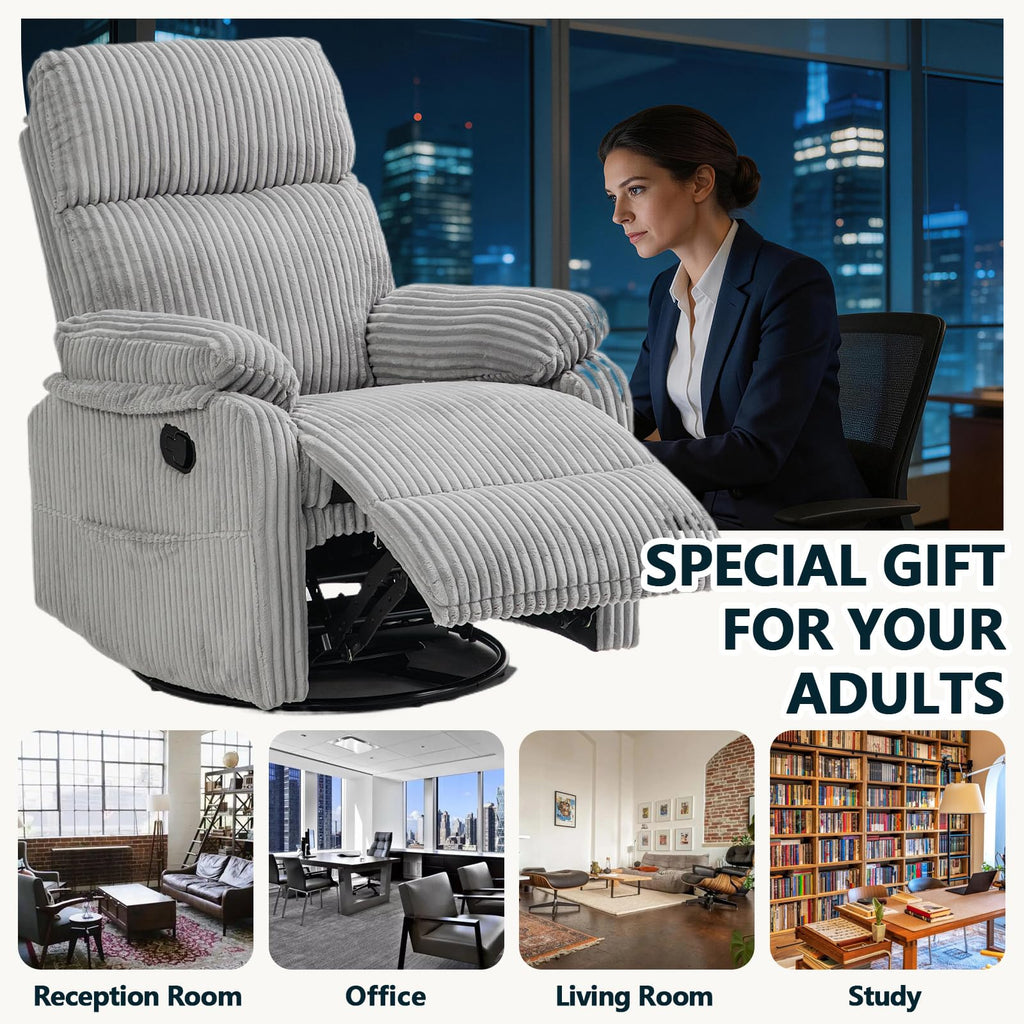 360° Swivel Rocking Corduroy Recliner V499173