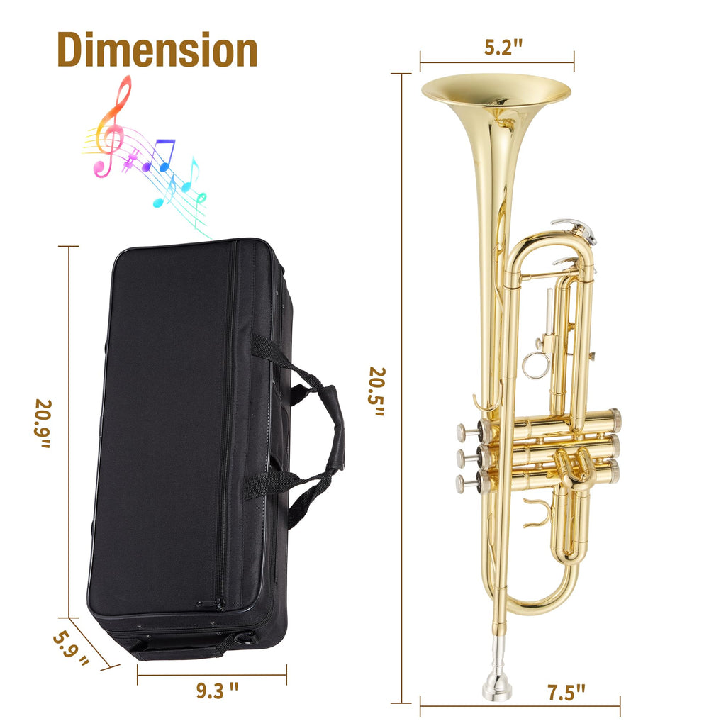Brass Standard Trumpets with Bag, Mouthpiece, Strap, Gloves, Cleaning Cloth, Trumpet Oil V227825