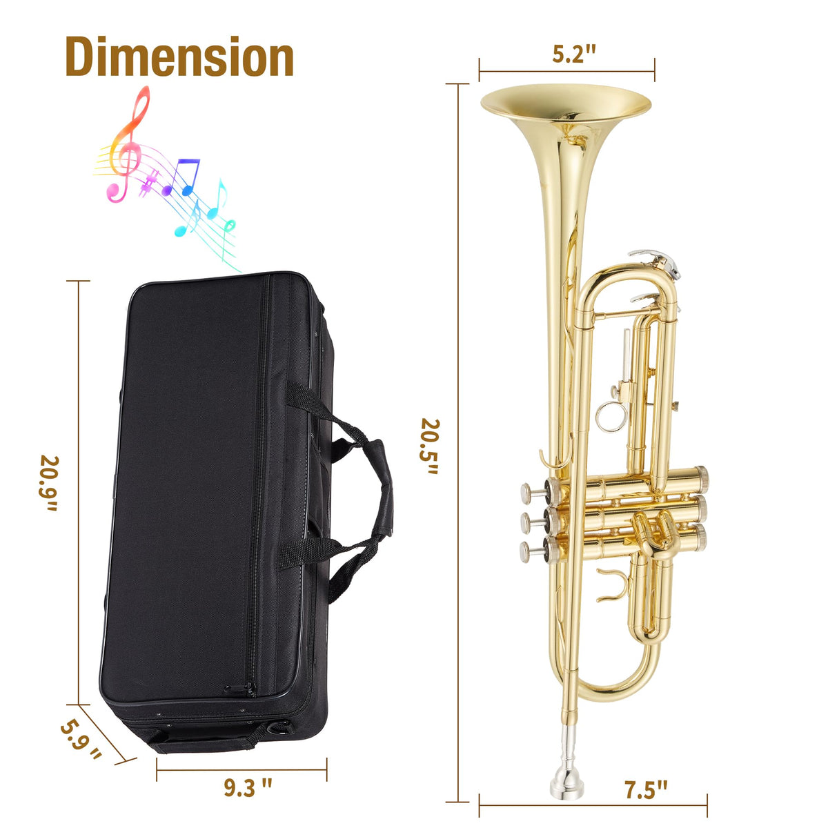 Brass Standard Trumpets with Bag, Mouthpiece, Strap, Gloves, Cleaning Cloth, Trumpet Oil V227825