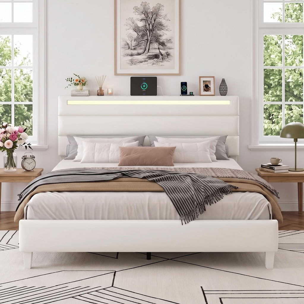 Full Size Bed Frame with LED Lights Headboard C7349