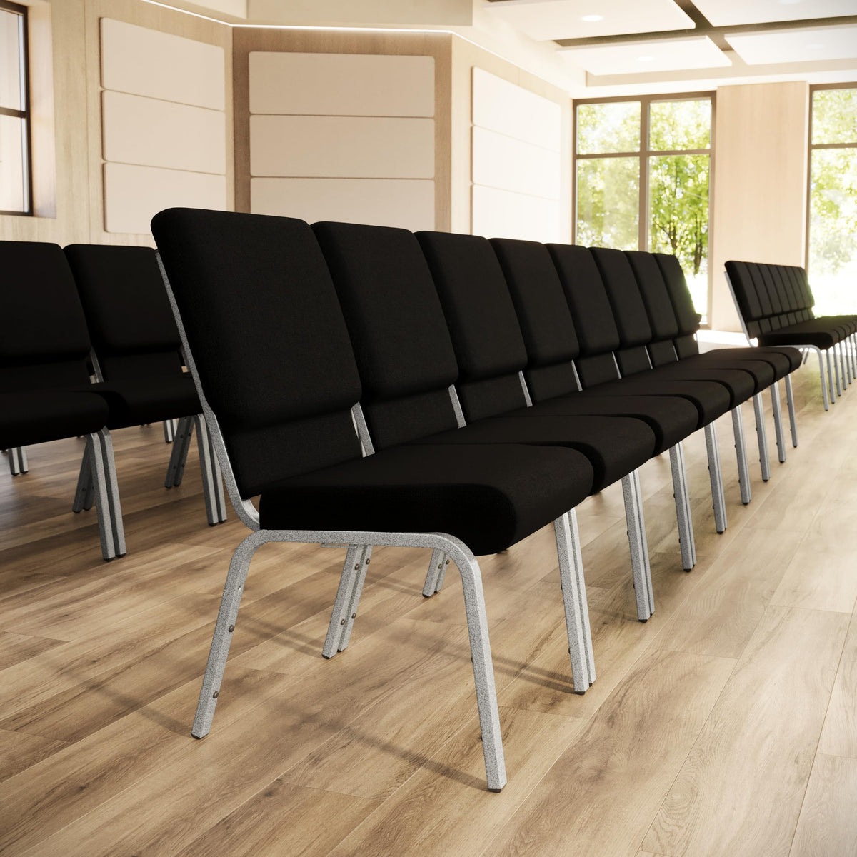 4 Pack Black Fabric Stacking Church Chair B649