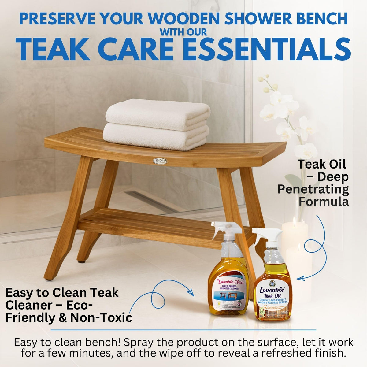 34-Inch Natural Teak Shower Bench B1773