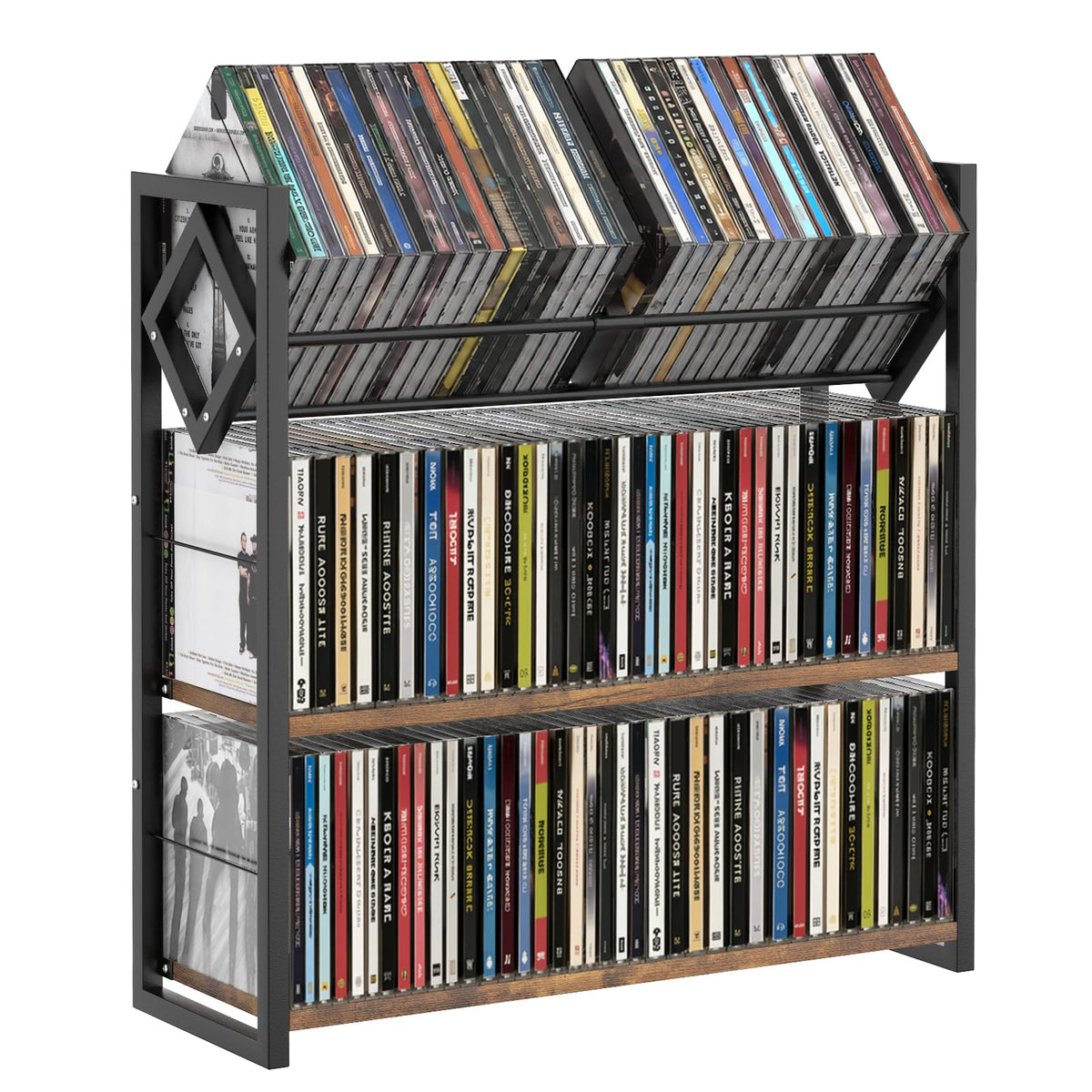 3-Tier Wooden and Metal CD Storage Rack U262363