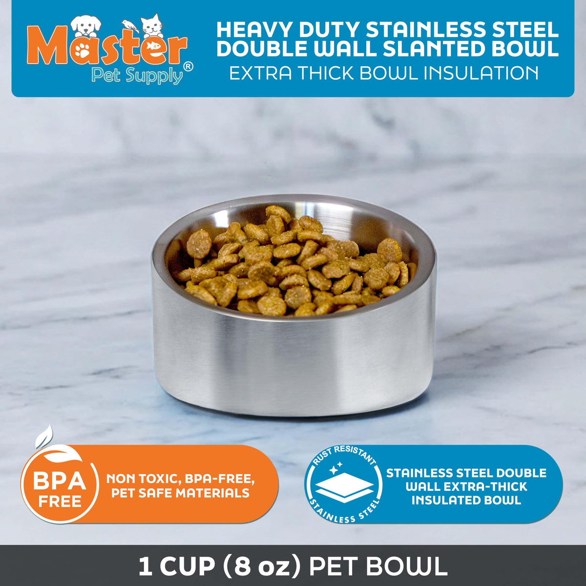 Stainless Steel Slanted Dog Cat Food Bowl 8 oz U37722