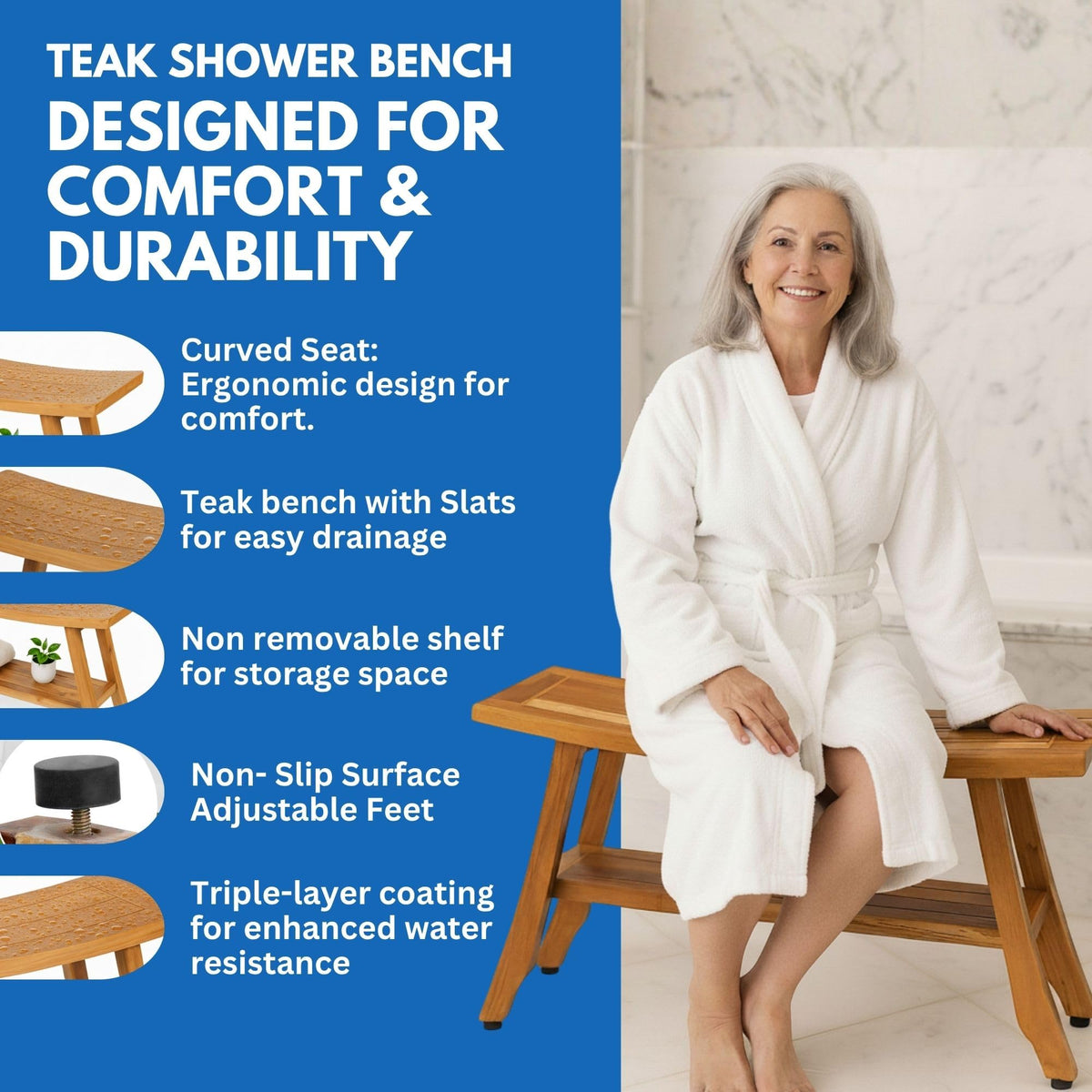 34-Inch Natural Teak Shower Bench B1773