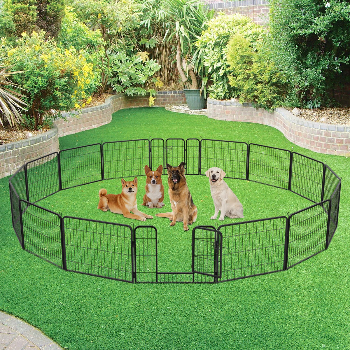 16 Panel 24 Inch Black Metal Dog Playpen G287475