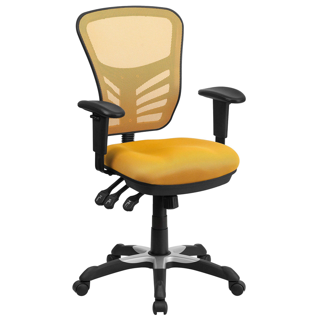 Yellow-Orange Mesh Ergonomic Office Chair with Adjustable Arms I617