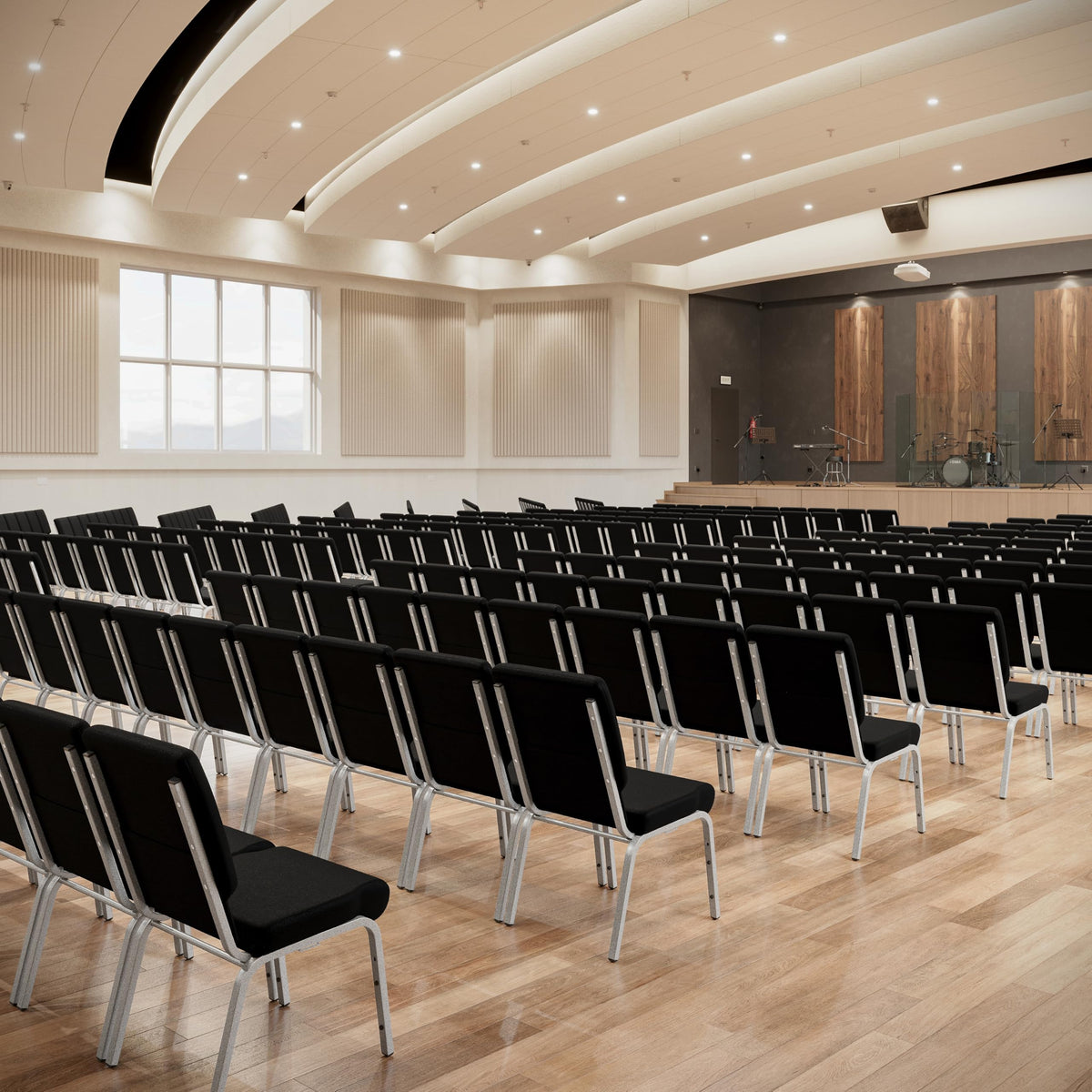 4 Pack Black Fabric Stacking Church Chair B649