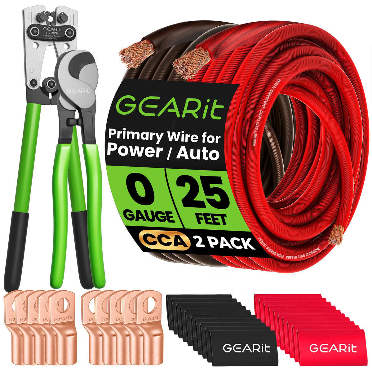 0 Gauge Wire Kit, Black/Red 25FT Crimp Kit O94848