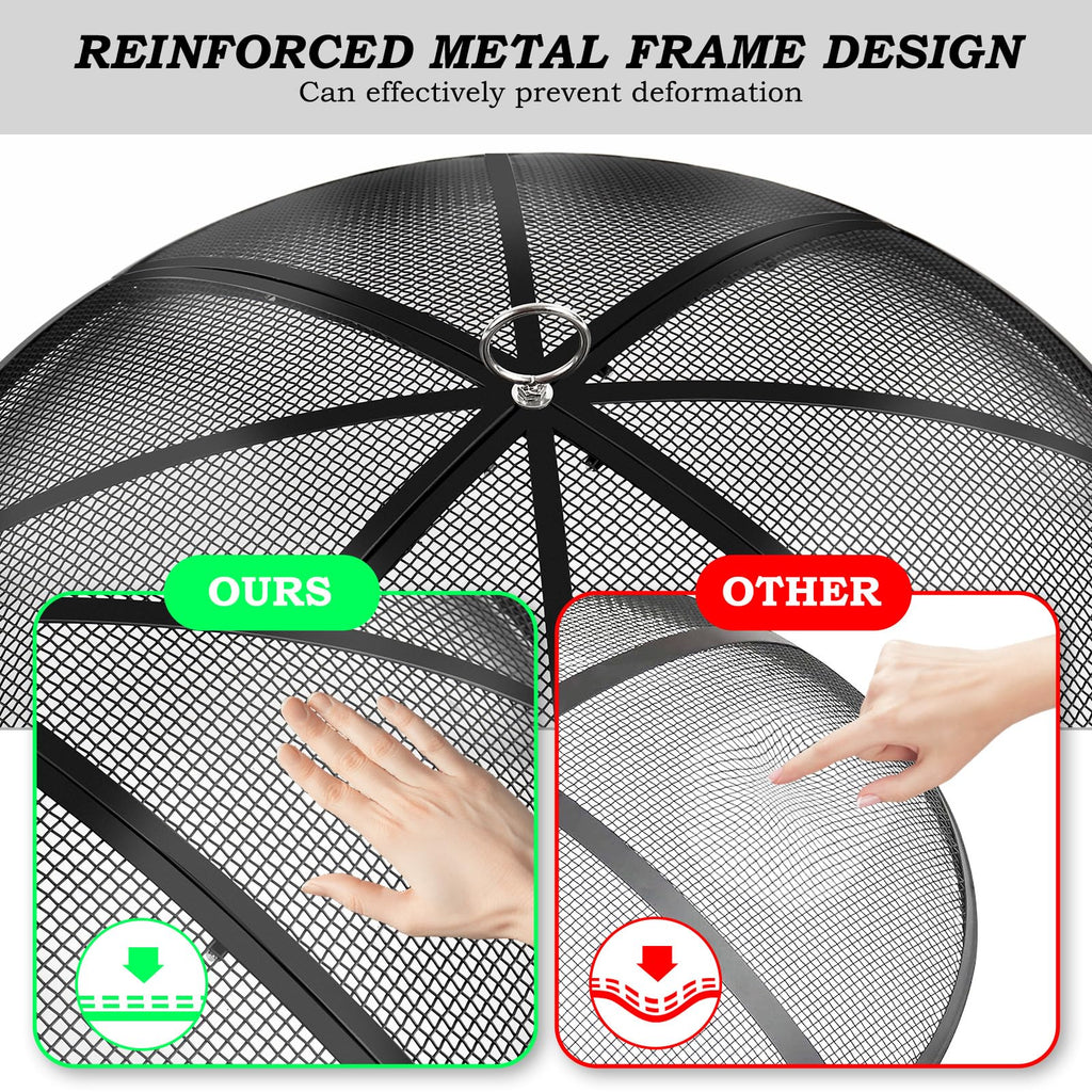 30 Inch Heavy Duty Metal Mesh Fire Pit Spark Screen with Handle & Poker G49947