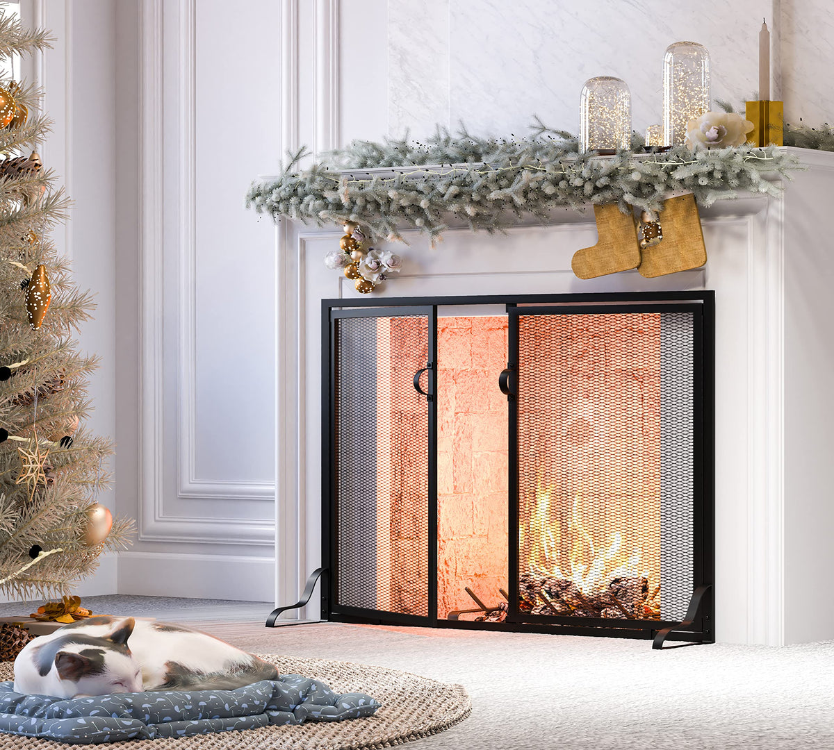 37.8x30.7 in Black Wrought Iron Fireplace Screen T8375