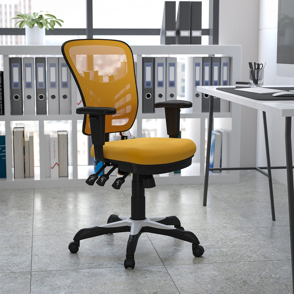 Yellow-Orange Mesh Ergonomic Office Chair with Adjustable Arms I617