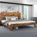 King Size Wooden Bed Frame with Storage Headboard and LED Lights J787735