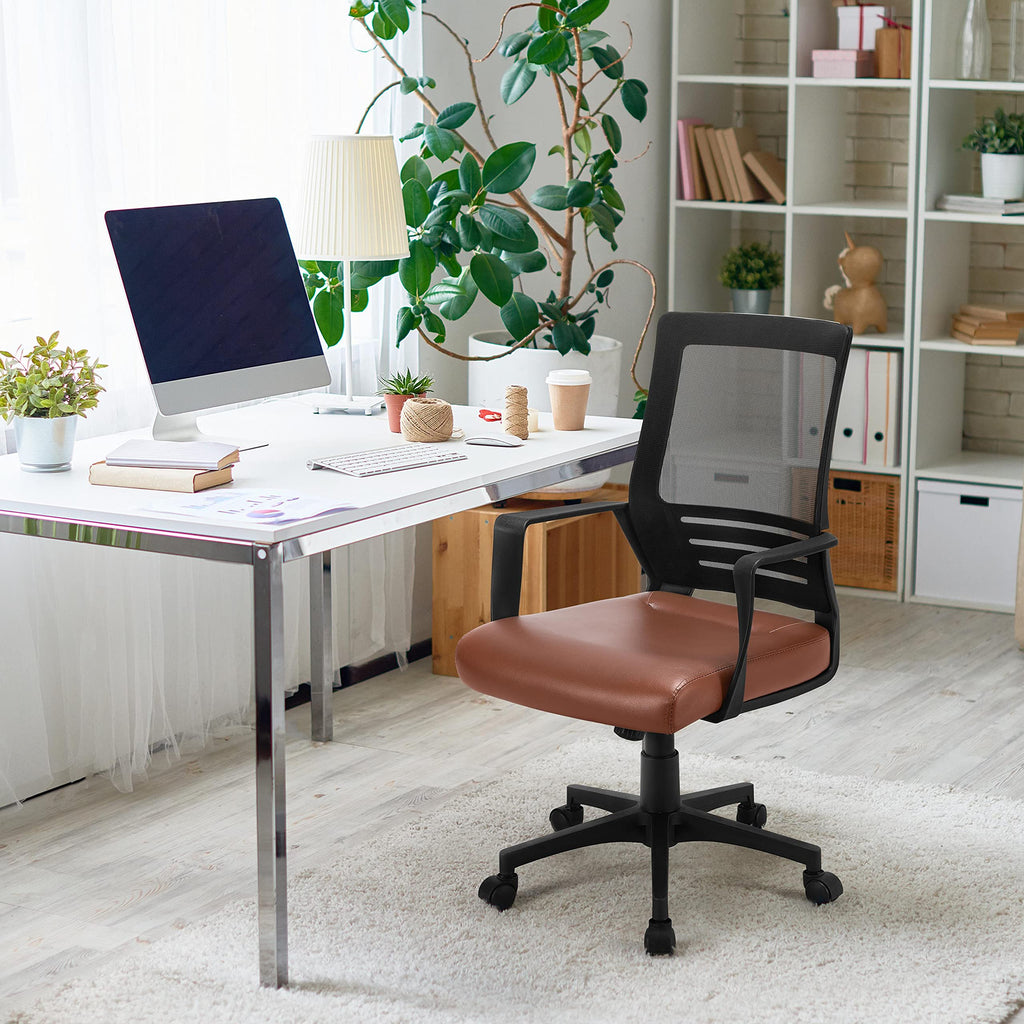 Brown Mesh Swivel Office Desk Chair E9014