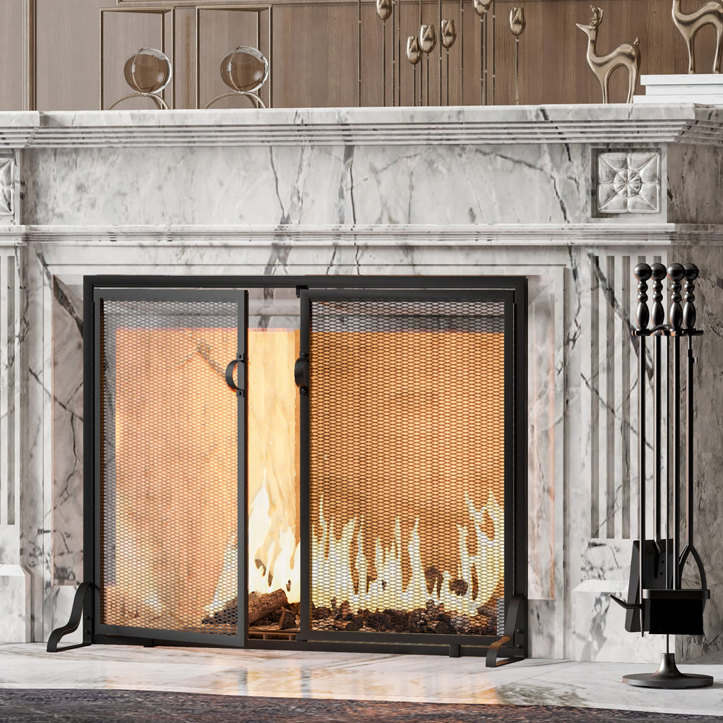 37.8x30.7 in Black Wrought Iron Fireplace Screen T8375