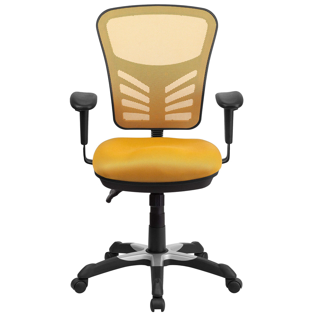 Yellow-Orange Mesh Ergonomic Office Chair with Adjustable Arms I617