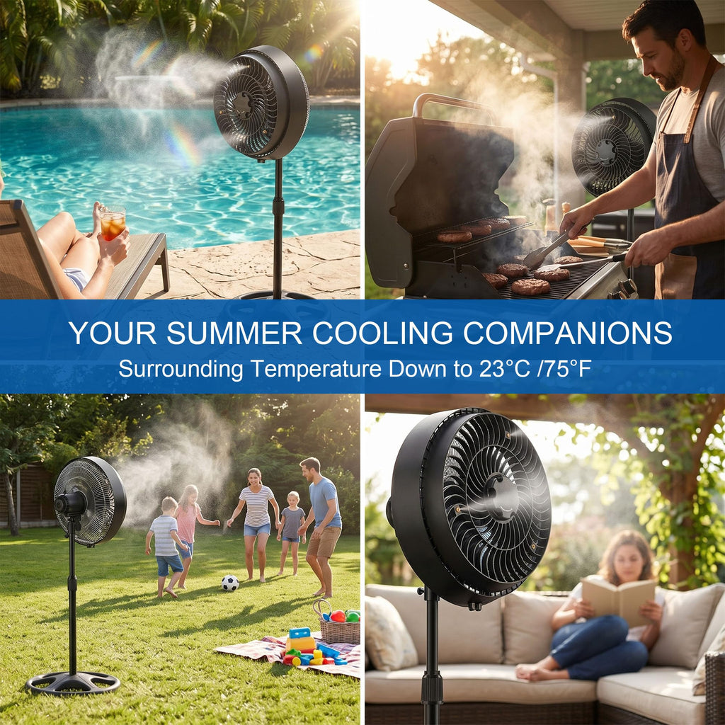 16 Inch Outdoor Misting Stand Fan, 3 Speed, 75° Oscillation, Black N485